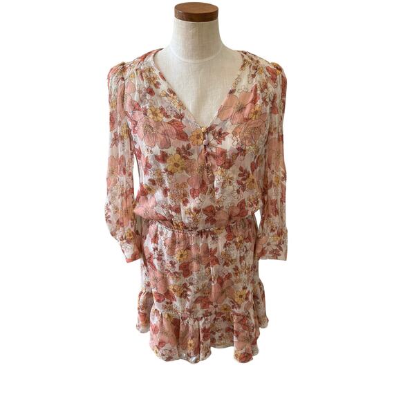 Veronica Beard Silk Long Sleeve Mini Dress Pink Floral Print 6 - Picture 2 of 10